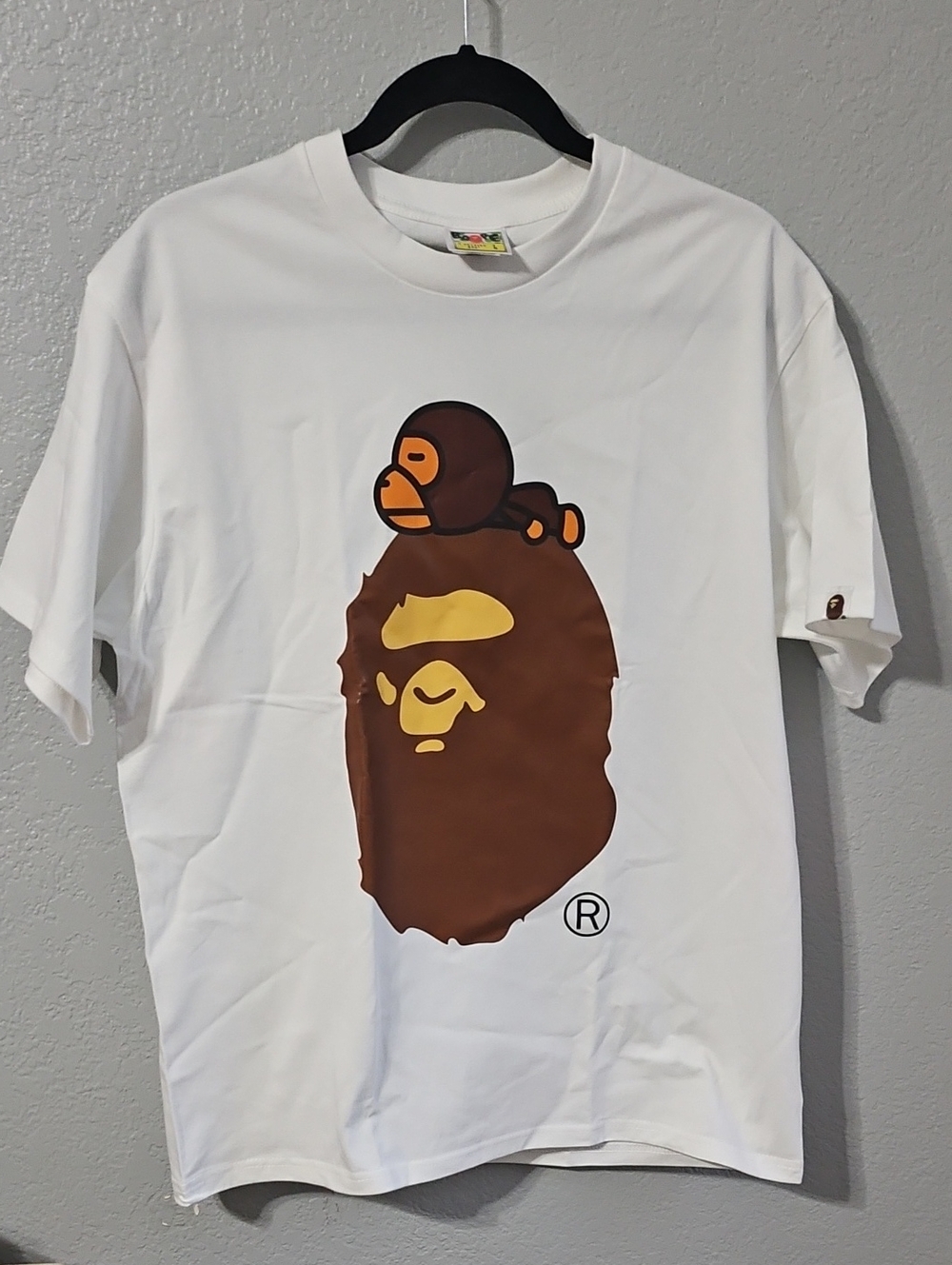 Bape White Short-Sleeve Tee with Brown & Yellow Ape Logo